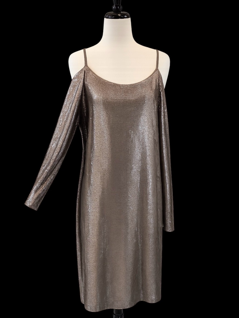 Metallic Cold-Shoulder Slip Dress - silver